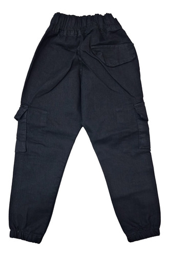 Imagen 2 de 2 de Pantalon Cargo Niños Gabardina Elastizada Jogger Bolsillos