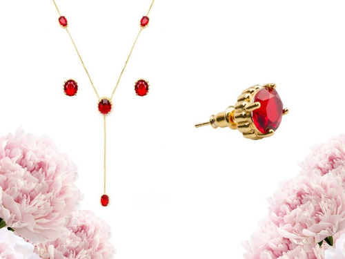 Conjunto Colar Gravatinha E Brincos Semijoia Luxo/ Garantia