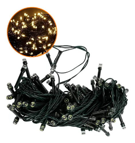 5 Pisca Pisca Com 50 Leds Warm 8 Funções Fio Verde 5m