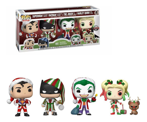 Funko Pop Dc Holiday Superman Batman Joker Harley 4pack