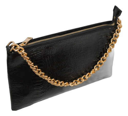 Cartera Mujer Muñequera Piel Charol Cadena Dorada Dama