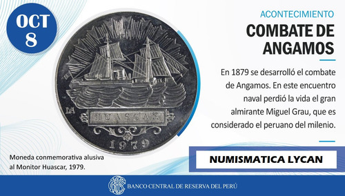 Moneda De Plata 0,925 Del Monitor Huáscar 1979, 40mm. U N C
