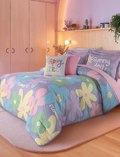 Edredon Mat Xl / Qs Tara Concord Lila Diseño De Flores Para Niña Con Fundas Y Cojines