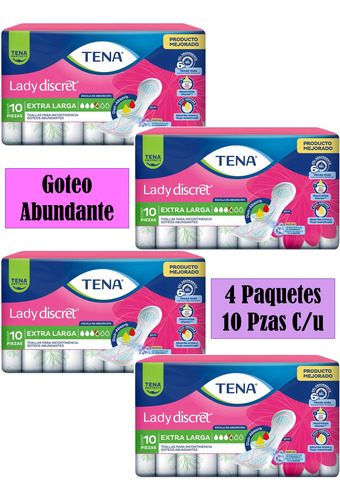 Toallas Incontinencia Tena Lady Discret Extra Larga 40 Pzas
