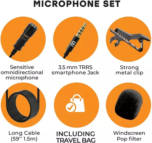 Micrófono de solapa para blogueros Y vloggers, condensador omnidireccional  para celulares iPhone, iPad, Samsung Android y Windows