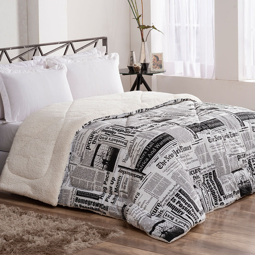 Coberdrom Casal Queen Sherpa Edredom Pele De Carneiro J.f Cor Jornal