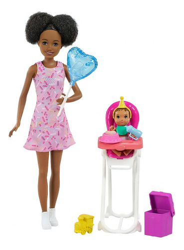 Barbie Negra Boneca Mattel Babá Skipper + Bebê + Acessórios 