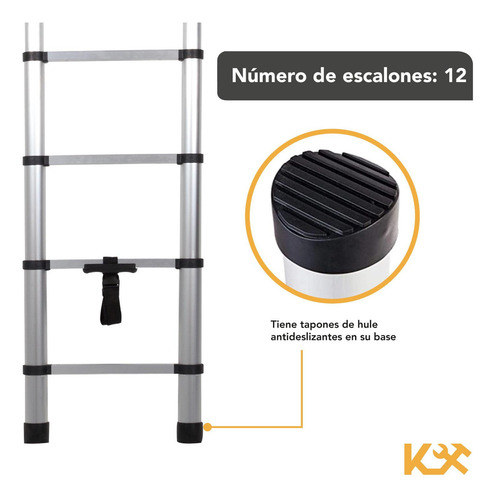 Escalera Telescopica De Aluminio Plegable 4.7 M 12 Escalones Retráctil Multiusos Extensible Kingsman