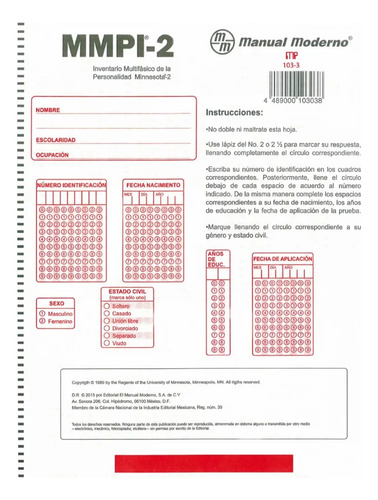 Mmpi-2 Inventario Multifasico De La Personalidad Minnesota.