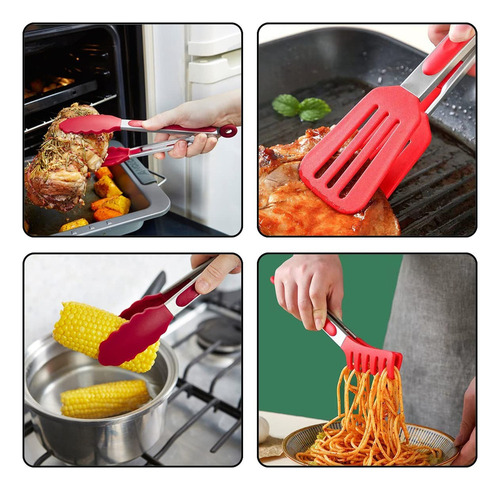 Hx Set De Pinzas De Cocina De Silicona De Acero Inoxidable