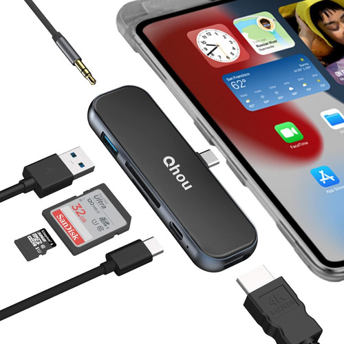 Hub Usb C Para iPad Pro, Qhou 6 En 1 Adaptador Usb C Para Ip