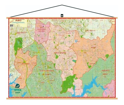Mapa São Paulo Região Abc - Banner Moldura Laminado 120x90cm