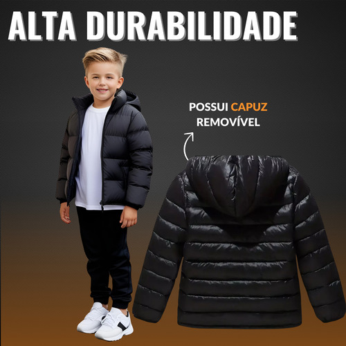 Jaqueta Puffer Infantil Masculino Pelinhos E Touca Inverno