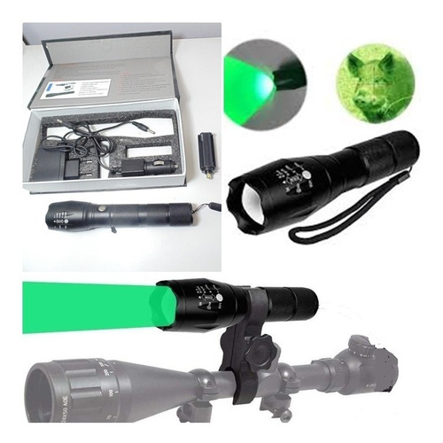 Linterna Led  Caza Luz Verde +cargag +sop Rifle + Bateria 