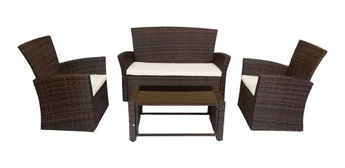 Juego Jardin Exterior Sillas Sillones Mesa 4 Pzs Simil Ratan