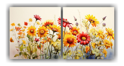 100x50cm Lienzos Exuberantes De Girasoles Amarillos Y Rojos