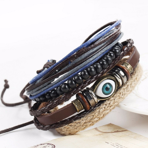 Pulsera Manilla En Cuero Ojo Turco Hombre Tipo Ejecutivo