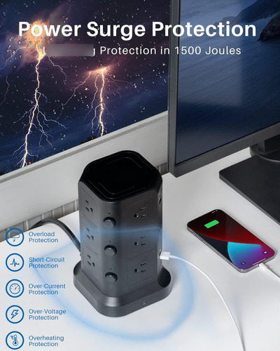 Torre Multicontacto Con 12 Tomas Y 6 Usb Enchufe Multiple Ne