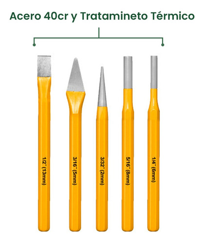 Juego Cincel Y Punzón En Frío 5 Piezas Jadever