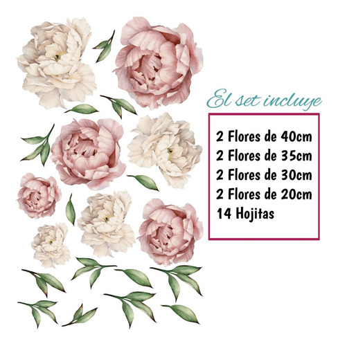 Imagen 3 de 10 de Vinilos Decorativos Pared Flores Peonias Vintage 130x80