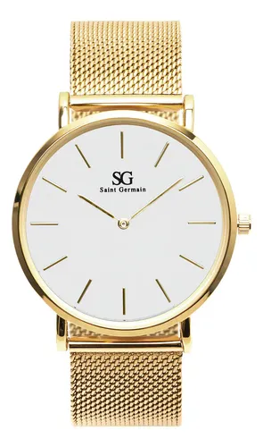 Relógio Saint Germain Chelsea Gold 40mm Correia Dourado Bisel Dourado Fundo Branco