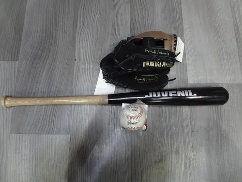 Kit Beisbol Juvenil Manopla,bat Y Pelota Palomares Genuino