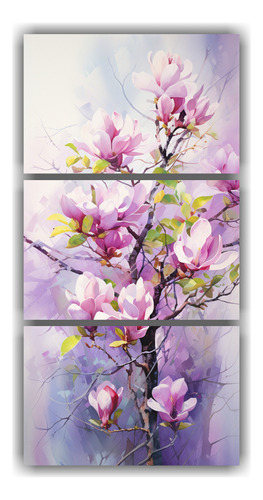 90x180cm Cuadro Decorativo Flores Magnolias Verde Morado