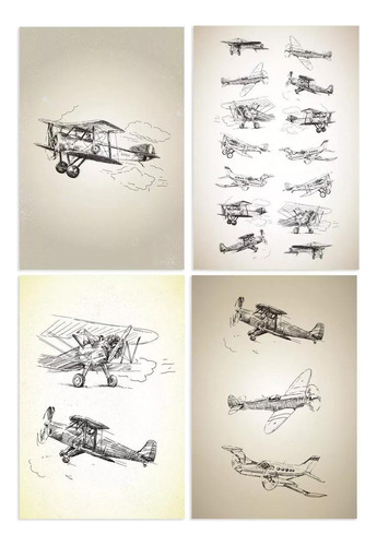 Placas Decorativas Vintage Aviões Antigos 20x30cm Kit 4un