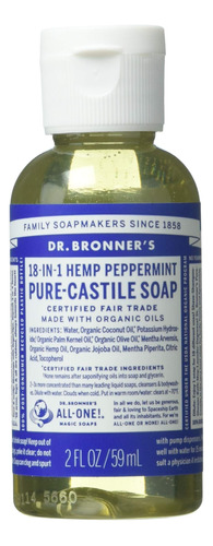 Dr Bronners, Jabon Liquido Castilla Peppermint, 2 Fl Oz