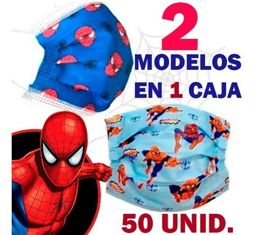 Mascarillas Desechable 3 Pliegues Spiderman50 Unidades Niño