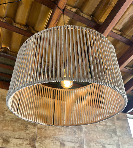 Luminária Corda Nautica 50cm Lustre Redondo Pendente Com Fio Estrutura Areia 110v/220v