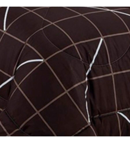 Juego 11 Pz Edredon Individual Reversible Cortinas Y Fundas Marrón Oscuro