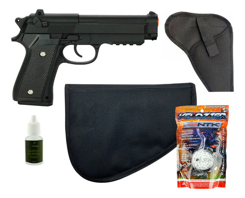 Arma Airsoft Metal M92 + Bbs + Coldre + Capa Forrada + Óleo