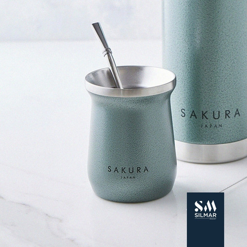 Imagen 4 de 9 de Mate De Metal Original Sakura Acero Inoxidable Con Bombilla