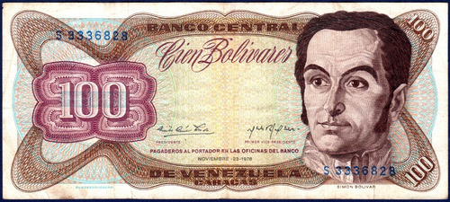 Billete De 100 Bolívares S7 Noviembre 23 1976 Simón Bolívar