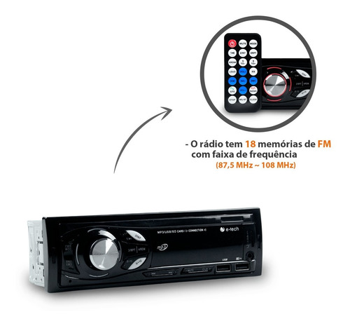 Imagem 5 de 10 de Som Mp3 Player 1din Usb Sd Radio E-tech Fm Bluetooth Carro
