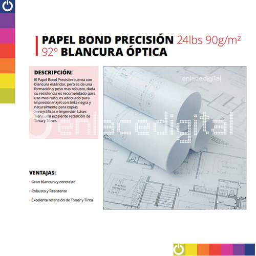Imagen 3 de 10 de Rollo Papel Bond Precision Kronaline Bx406 90g Ploter