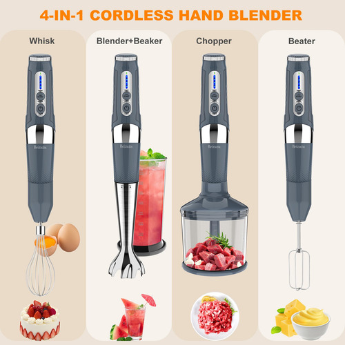 Batidora De Mano Inalámbrica Recargable Usb 4 En 1 Negro