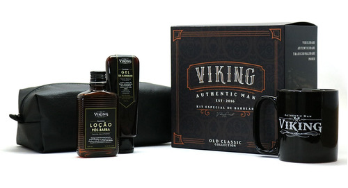 Kit Barba Caneca, Gel Barbear, Loção Pós E Necessaire Viking