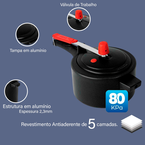 Panela De Pressão 3 Lts Eirilar Antiaderente Preta E Concha