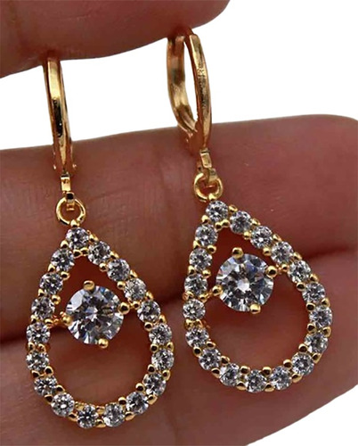 Aretes Oro Laminado De 18k Zircón Cúbico Gota Sw20