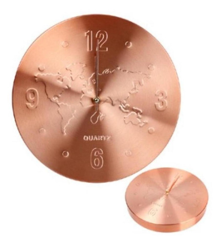 Relogio De Parede Rose Gold Analogico Mapa Mundi Decorativo