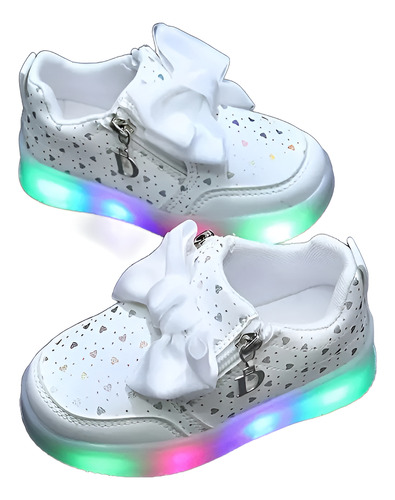 Tenis Con Luz Led Zapato Para Niiñas Corazones