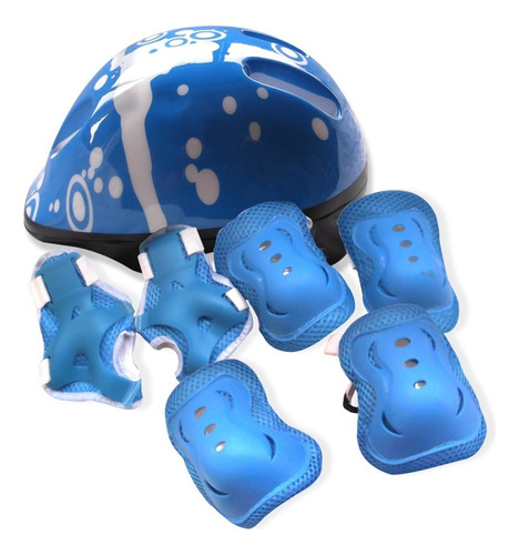 Kit Casco Protección Niños Rodillas+muñecas+codos+lampara Color Azul Talla Unitalla