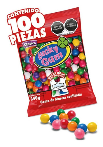 Chicle Bola P/ Maquinitas Lucky Gum Clasico 100 Pzas 340 Gr