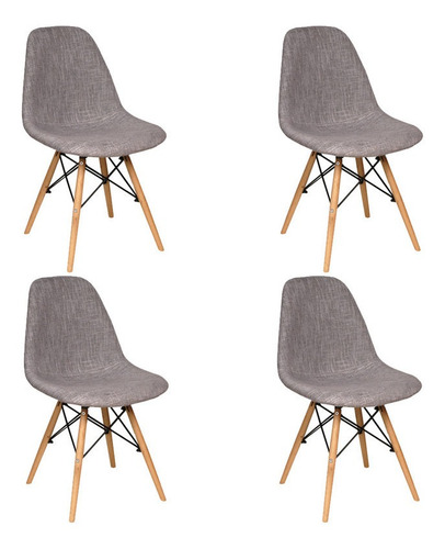 Sillas Eames Living Tapizado Lino Patas Madera X 4 Unidades