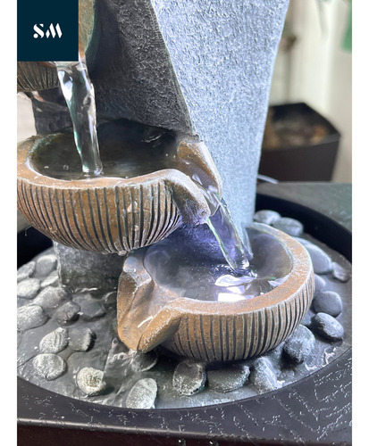 Fuente De Agua Mediana Cascada Gris + Luz Piedras Deco Zen