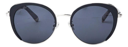 Anteojos De Sol Jimmy Choo Gabby/f/s 807ir Unitalla, Diseño Redondos, Color Negro Con Marco De Acetato Color Negro/plata, Lente Negra De Acero Inoxidable, Varilla Negra