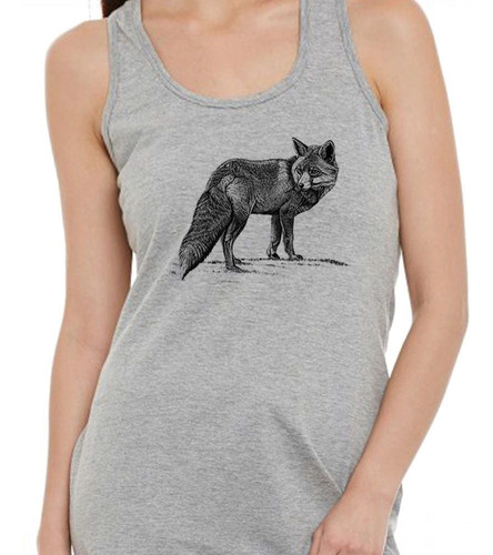 Musculosa Zorro En Blanco Y Negro Diseño Art