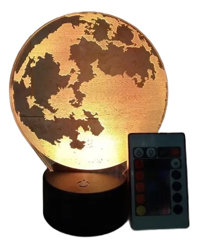 Lampara Led 3d Luna C/control Remoto